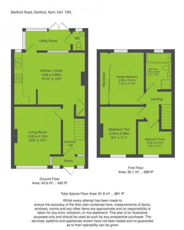 Floor Plan Image for 3 Bedroom Property for Sale in Bedford Road, Dartford