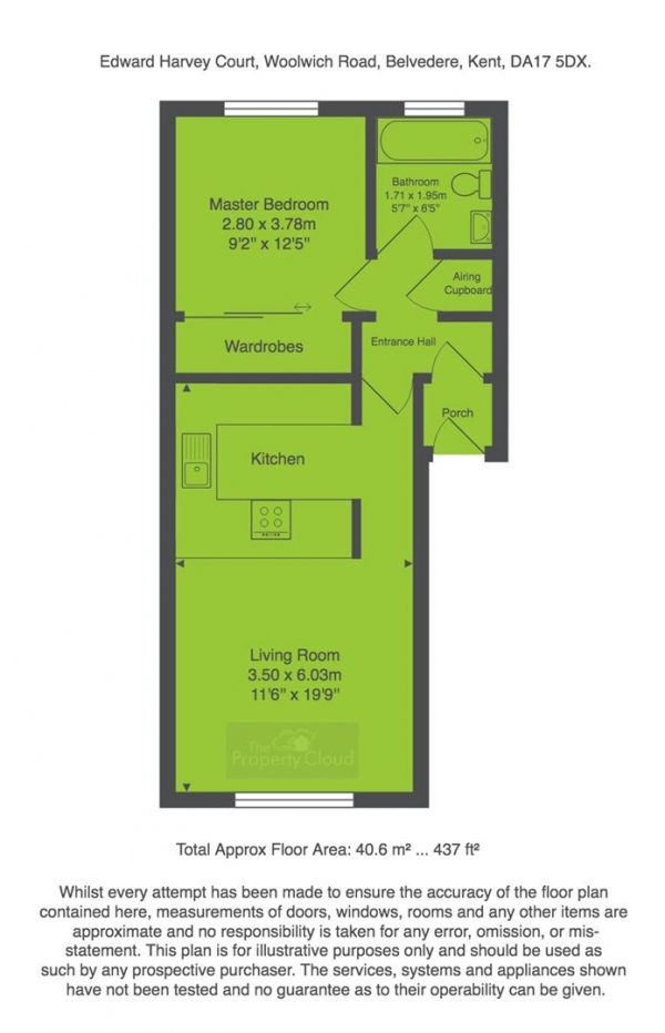 Floor Plan Image for 1 Bedroom Flat to Rent in Woolwich Road, Belvedere