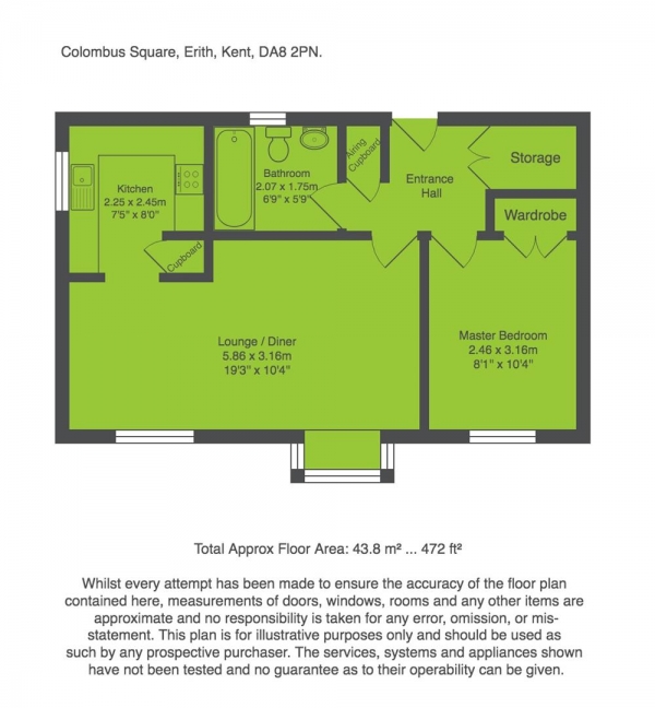 Floor Plan Image for 1 Bedroom Flat for Sale in Colombus Square, Erith