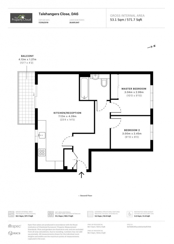 Floor Plan Image for 2 Bedroom Flat to Rent in Talehangers Close, Bexleyheath