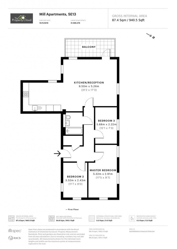 Floor Plan Image for 3 Bedroom Flat to Rent in 68 Molesworth Street, London