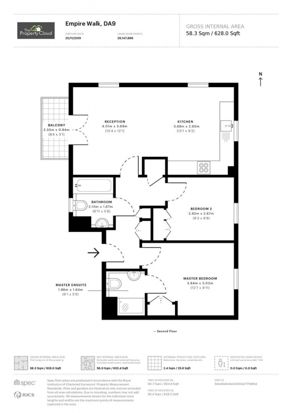 Floor Plan for 2 Bedroom Flat to Rent in Empire Walk, Ingress Park, Greenhithe, DA9, 9FU - £254 pw | £1100 pcm