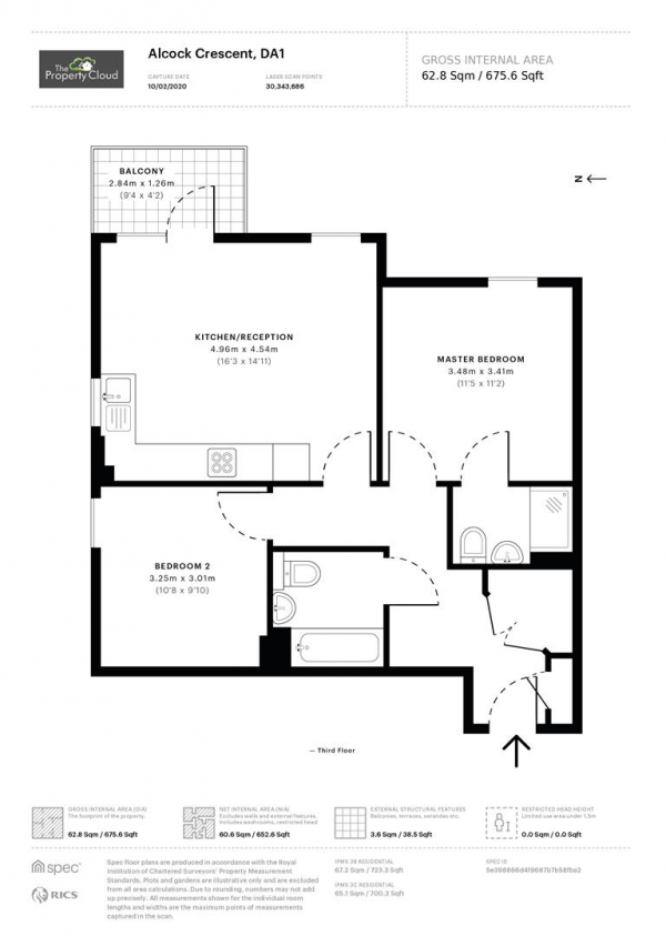 Floor Plan Image for 2 Bedroom Flat for Sale in Alcock Crescent, Crayford, Dartford