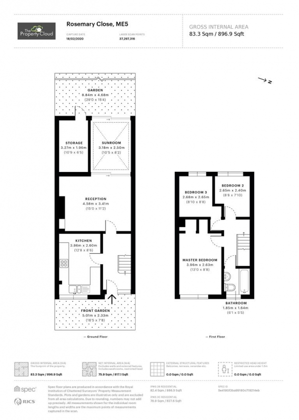 Floor Plan for 3 Bedroom End of Terrace House for Sale in Rosemary Close, Chatham, ME5, 0SN - Guide Price &pound210,000