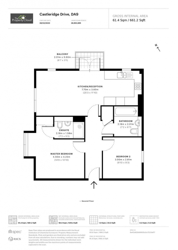 Floor Plan for 2 Bedroom Flat for Sale in Castleridge Drive, Greenhithe, DA9, 9WR - Guide Price &pound260,000