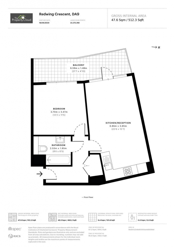 Floor Plan Image for 1 Bedroom Flat for Sale in Waterstone Way, Greenhithe