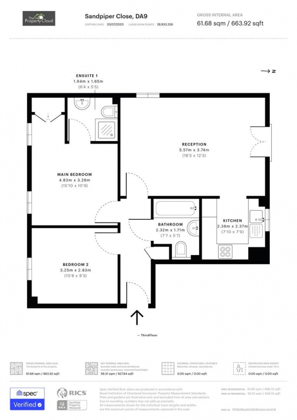 Floor Plan for 2 Bedroom Flat for Sale in Sandpiper Close, Greenhithe, DA9, 9RX - Guide Price &pound200,000