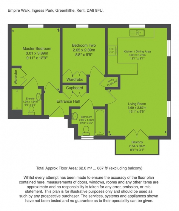 Floor Plan Image for 2 Bedroom Flat for Sale in Empire Walk, Greenhithe