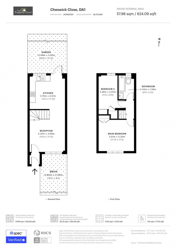 Floor Plan for 2 Bedroom Property for Sale in Cheswick Close, Crayford, Dartford, DA1, 4TE - Guide Price &pound280,000