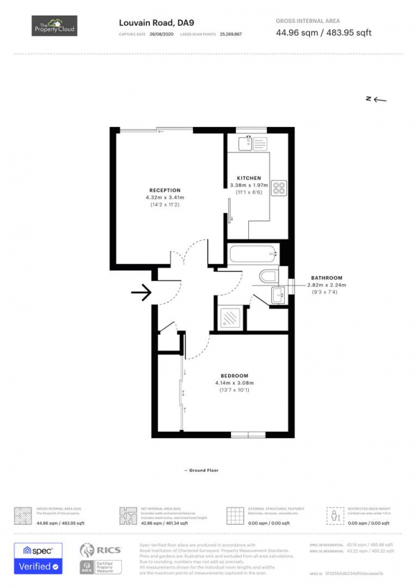 Floor Plan for 1 Bedroom Property for Sale in Louvain Road, Greenhithe, DA9, 9DY - Guide Price &pound180,000