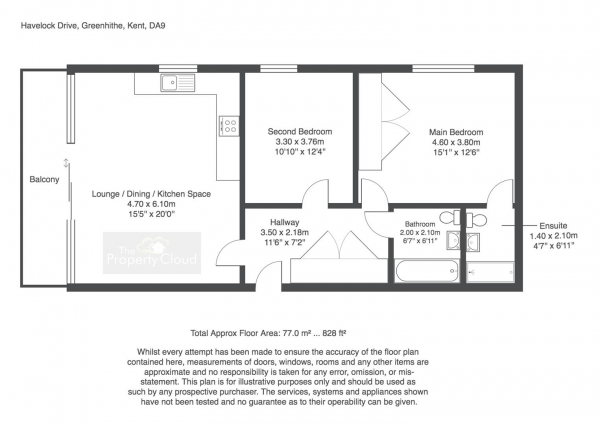 Floor Plan for 2 Bedroom Flat for Sale in Havelock Drive, Greenhithe, DA9, 9XT - Offers Over &pound280,000