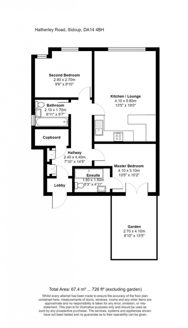 Floor Plan Image for 2 Bedroom Flat for Sale in Hatherley Road, Sidcup