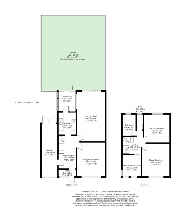 Floor Plan for 3 Bedroom Semi-Detached House for Sale in Madison Gardens, Bexleyheath, DA7, 5SU - Guide Price &pound425,000