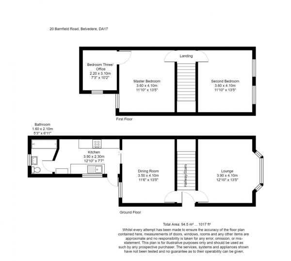 Floor Plan Image for 3 Bedroom End of Terrace House for Sale in Barnfield Road, Belvedere