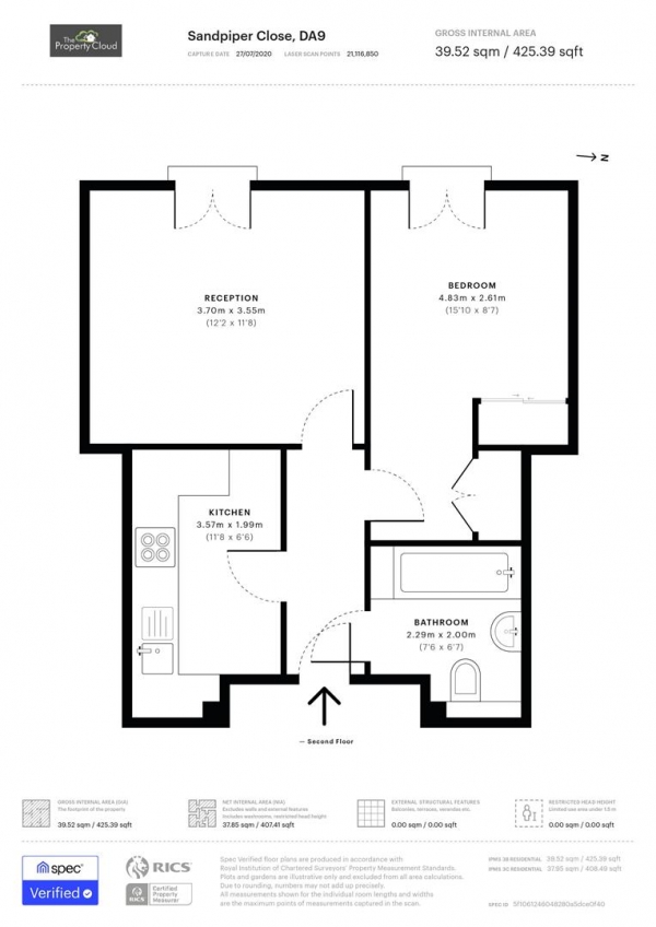 Floor Plan Image for 1 Bedroom Flat for Sale in Sandpiper Close, Greenhithe