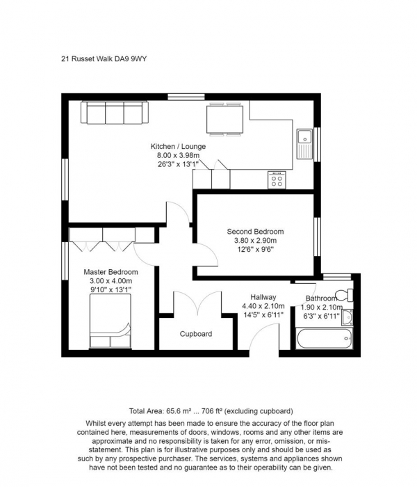 Floor Plan Image for 2 Bedroom Flat for Sale in Russet Walk, St Clement's Lake, Greenhithe