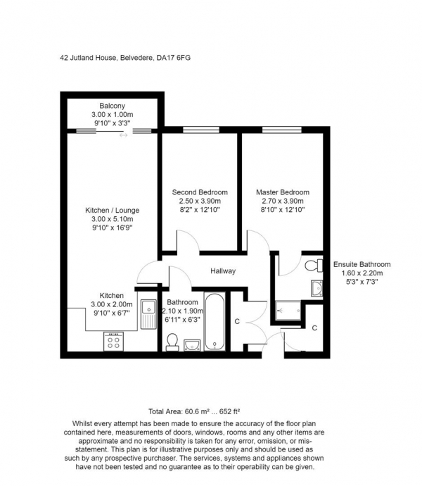 Floor Plan Image for 2 Bedroom Flat to Rent in Little Brights Road, Belvedere