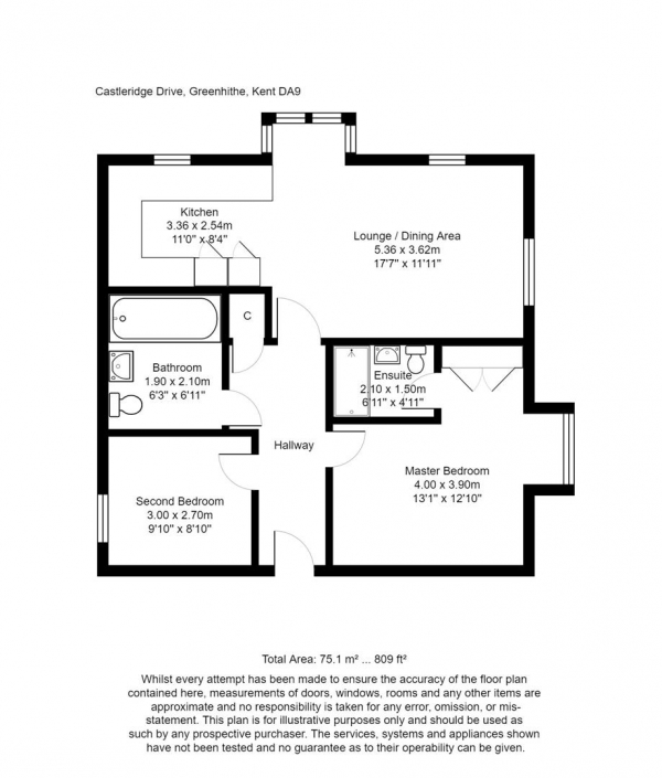 Floor Plan Image for 2 Bedroom Flat for Sale in Castleridge Drive, Greenhithe