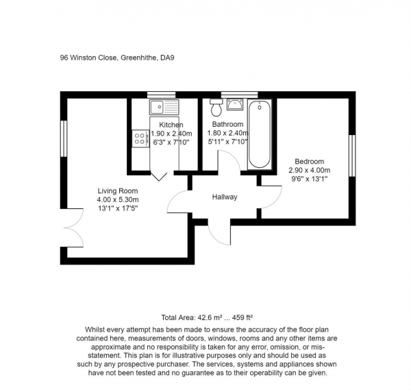 Floor Plan Image for 1 Bedroom Flat for Sale in Winston Close, Greenhithe