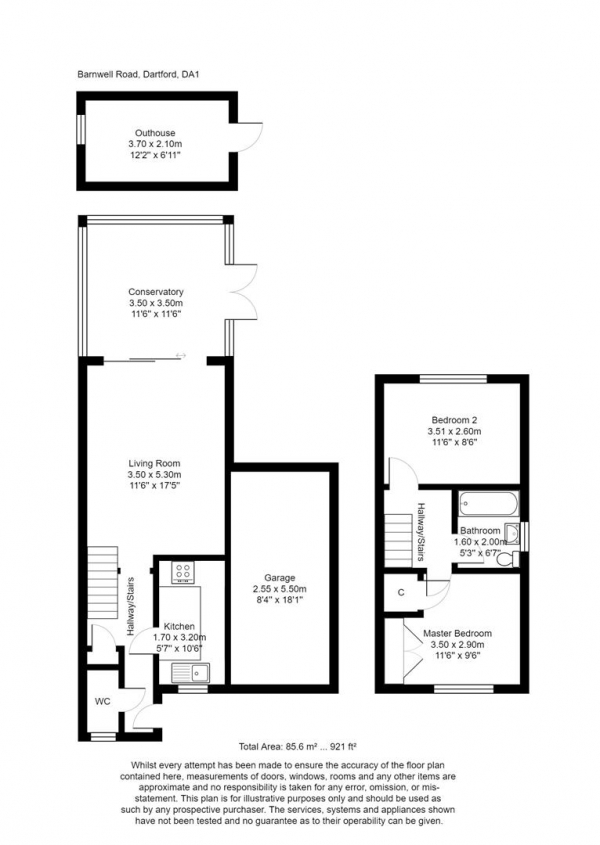 Floor Plan Image for 2 Bedroom Semi-Detached House for Sale in Barnwell Road, Dartford