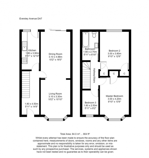 Floor Plan Image for 3 Bedroom Property to Rent in Eversley Avenue, Bexleyheath