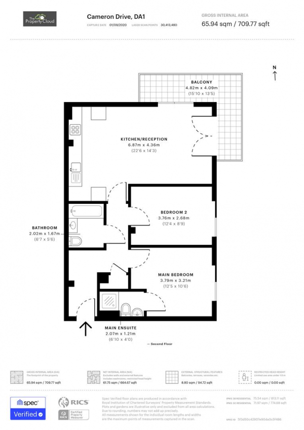 Floor Plan Image for 2 Bedroom Flat for Sale in Cameron Drive, Dartford