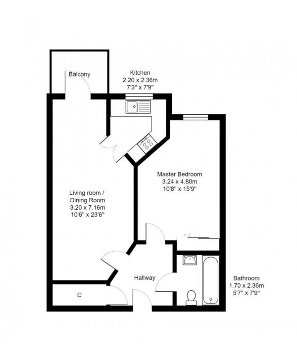 Floor Plan Image for 1 Bedroom Retirement Property for Sale in Waters Edge Court, Erith