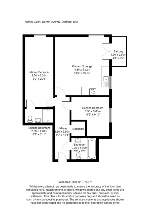 Floor Plan for 2 Bedroom Flat to Rent in Darwin Avenue, Dartford, DA1, 5RS - £277 pw | £1200 pcm