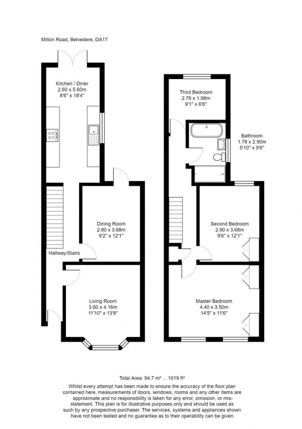 Floor Plan Image for 3 Bedroom Property to Rent in Milton Road, Belvedere