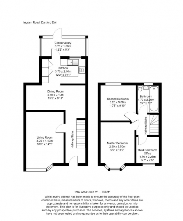 Floor Plan Image for 3 Bedroom End of Terrace House to Rent in Ingram Road, Dartford