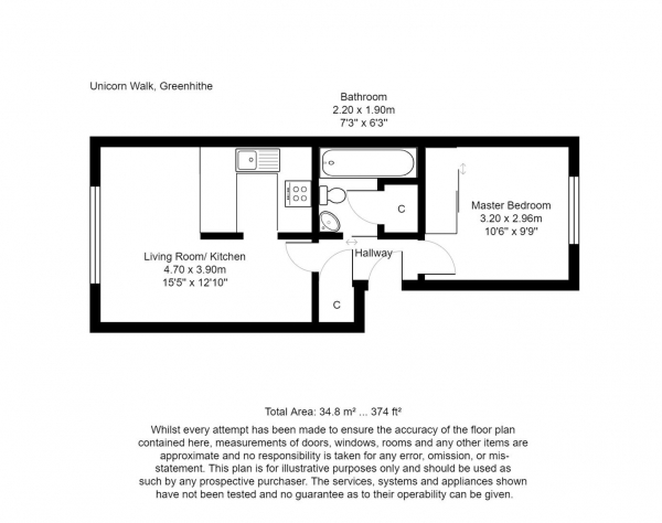 Floor Plan Image for 1 Bedroom Flat to Rent in Unicorn Walk, Greenhithe