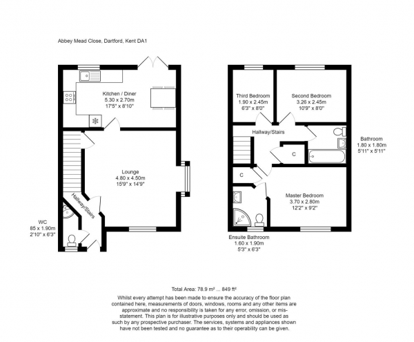 Floor Plan Image for 3 Bedroom End of Terrace House for Sale in Abbey Mead Close, Dartford