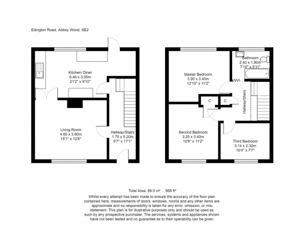 Floor Plan Image for 3 Bedroom Property for Sale in Edington Road, London