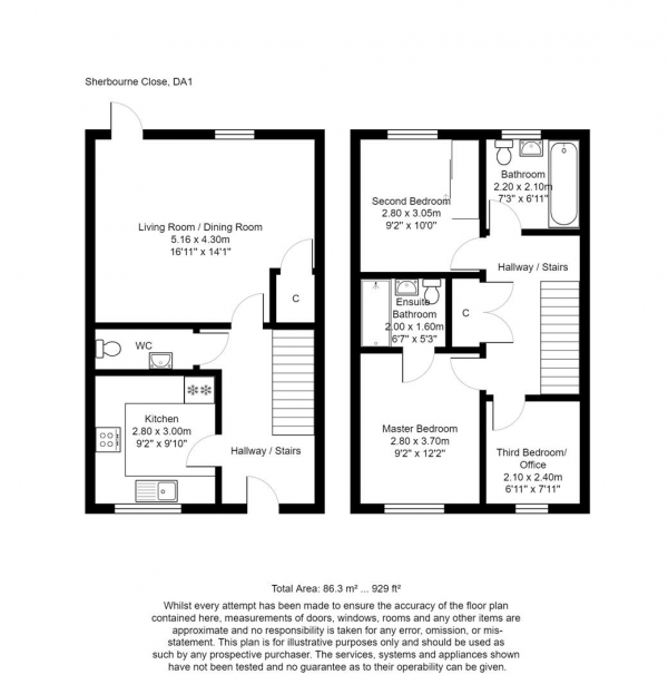 Floor Plan for 3 Bedroom Property for Sale in Sherbourne Close, Dartford, DA1, 5WQ - Offers Over &pound400,000