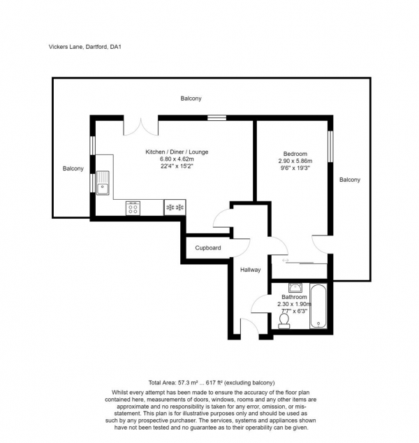 Floor Plan Image for 1 Bedroom Penthouse for Sale in Vickers Lane, Dartford