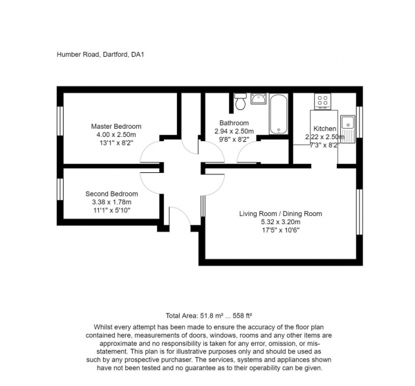 Floor Plan Image for 2 Bedroom Flat for Sale in Humber Road, Dartford