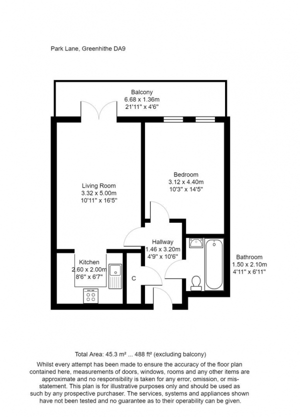 Floor Plan Image for 1 Bedroom Flat to Rent in Park Lane, Greenhithe
