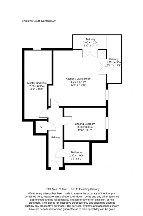 Floor Plan Image for 2 Bedroom Apartment to Rent in Vickers Lane, Dartford