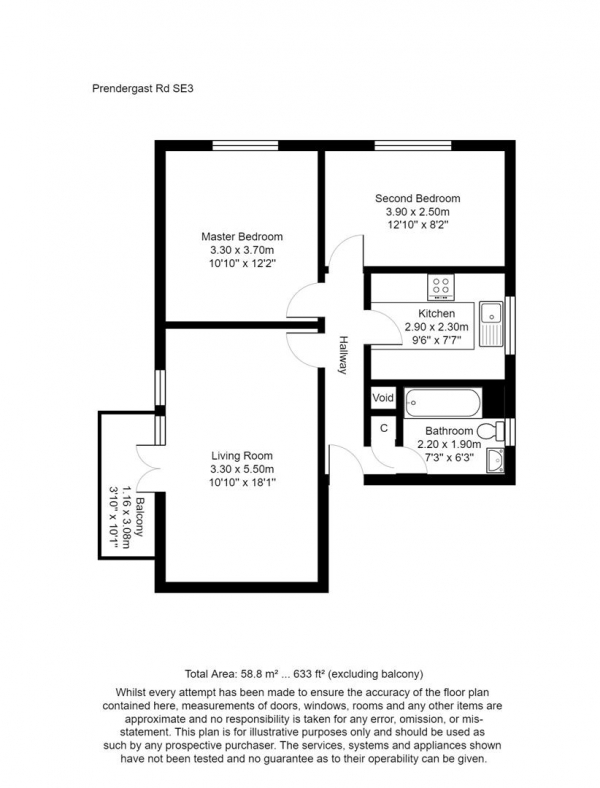 Floor Plan Image for 2 Bedroom Flat to Rent in Prendergast Road, London