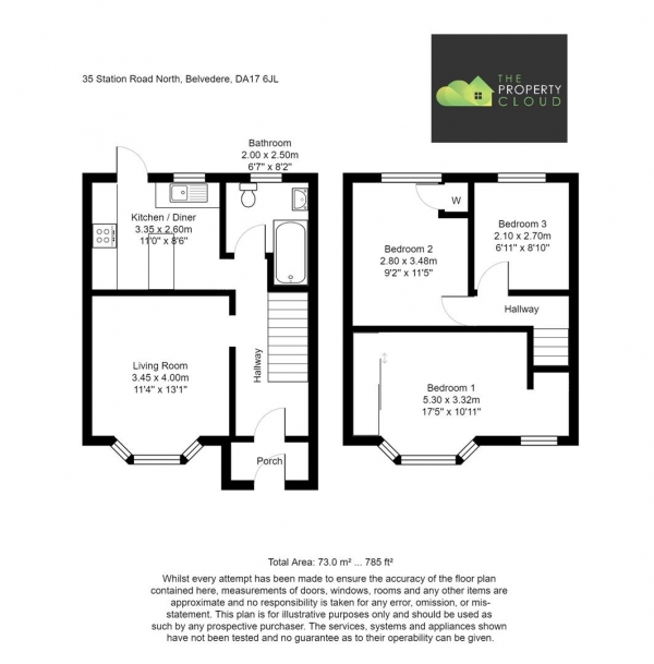 Floor Plan for 3 Bedroom End of Terrace House for Sale in Station Road North, Belvedere, DA17, 6JL - Guide Price &pound375,000