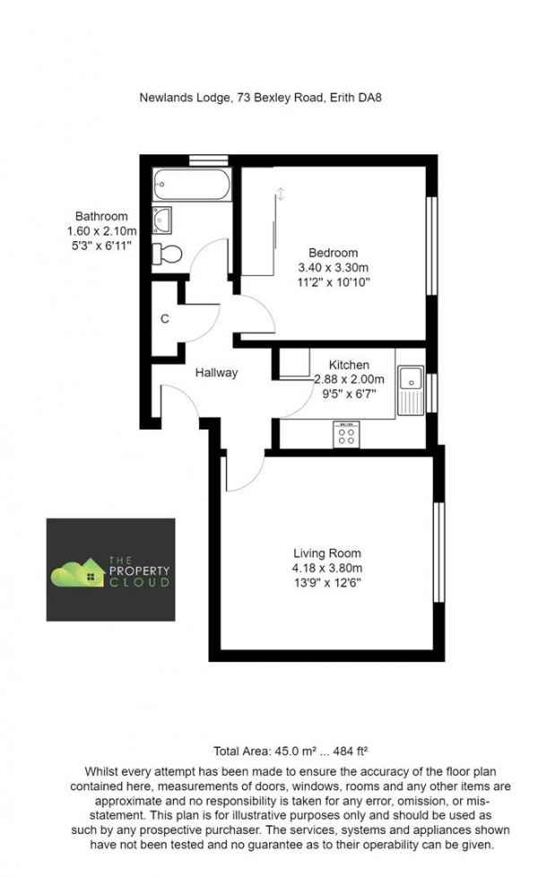 Floor Plan for 1 Bedroom Flat to Rent in 73 Bexley Road, Erith, DA8, 3SW - £208 pw | £900 pcm