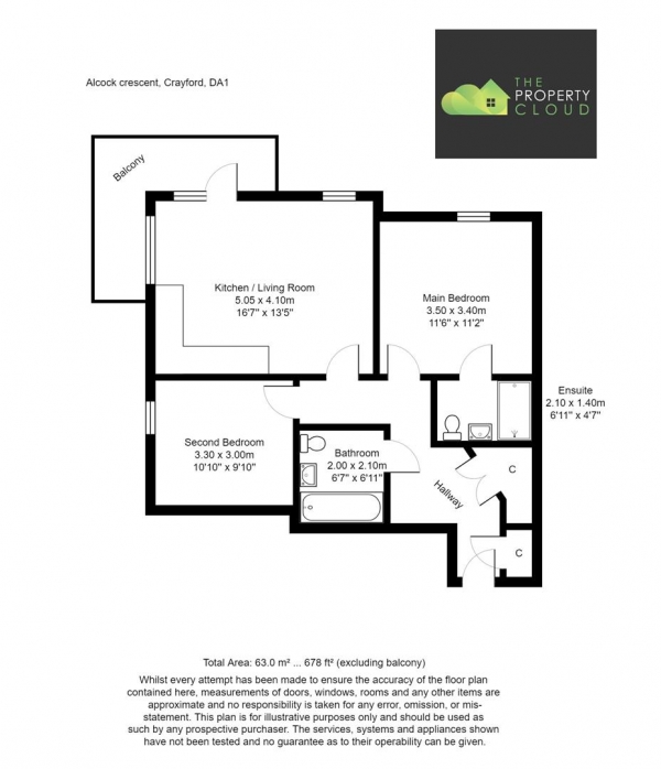 Floor Plan Image for 2 Bedroom Flat for Sale in Alcock Crescent, Crayford, Dartford