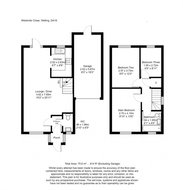 Floor Plan Image for 3 Bedroom End of Terrace House for Sale in Midwinter Close, Welling