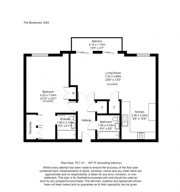 Floor Plan Image for 1 Bedroom Flat for Sale in The Boulevard, Ingress Park, Greenhithe