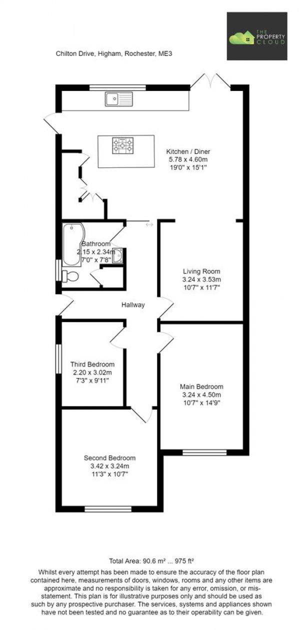 Floor Plan Image for 3 Bedroom Semi-Detached Bungalow for Sale in Chilton Drive, Higham, Rochester