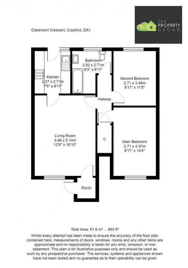 Floor Plan Image for 2 Bedroom Maisonette for Sale in Claremont Crescent, Crayford, Dartford