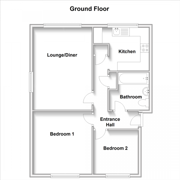 Floor Plan for 2 Bedroom Apartment for Sale in Princes Street, Rugby, CV21, 2LR - Offers Over &pound105,000