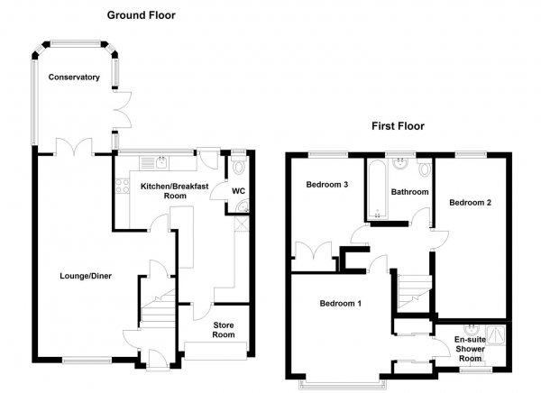 Floor Plan Image for 3 Bedroom End of Terrace House for Sale in Meadowsweet, Rugby