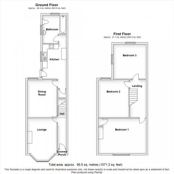 Floor Plan for 3 Bedroom Terraced House for Sale in Craven Road, Rugby, CV21, 3JY - Offers Over &pound170,000