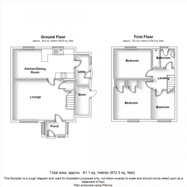 Floor Plan Image for 3 Bedroom Semi-Detached House for Sale in Saunton Road, Rugby